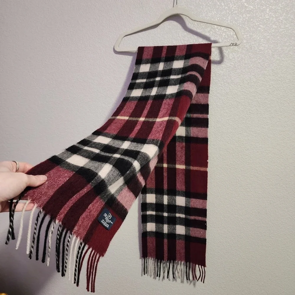 BALLANTRAE EDINBURGH Plaid Lambswool‎ Scarf Burgundy Check Fringe